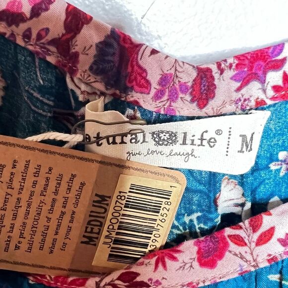 Natural Life NEW Stephanie Jumpsuit Turquoise Roses Floral Wide Leg Boho Size M - Picture 7 of 7